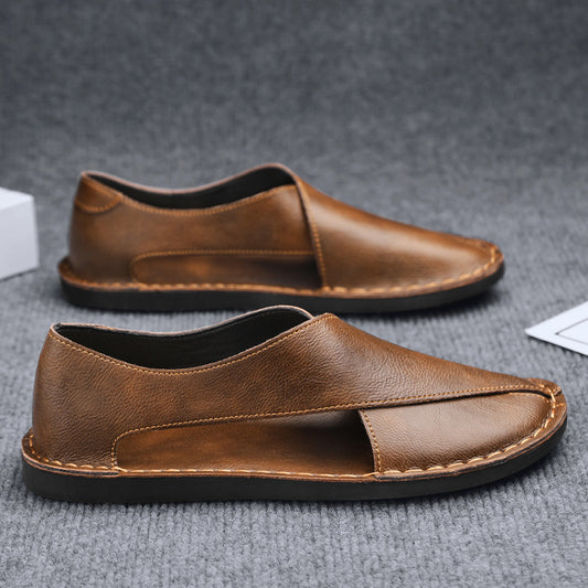 Sandales à enfiler respirantes pour hommes en cuir véritable
