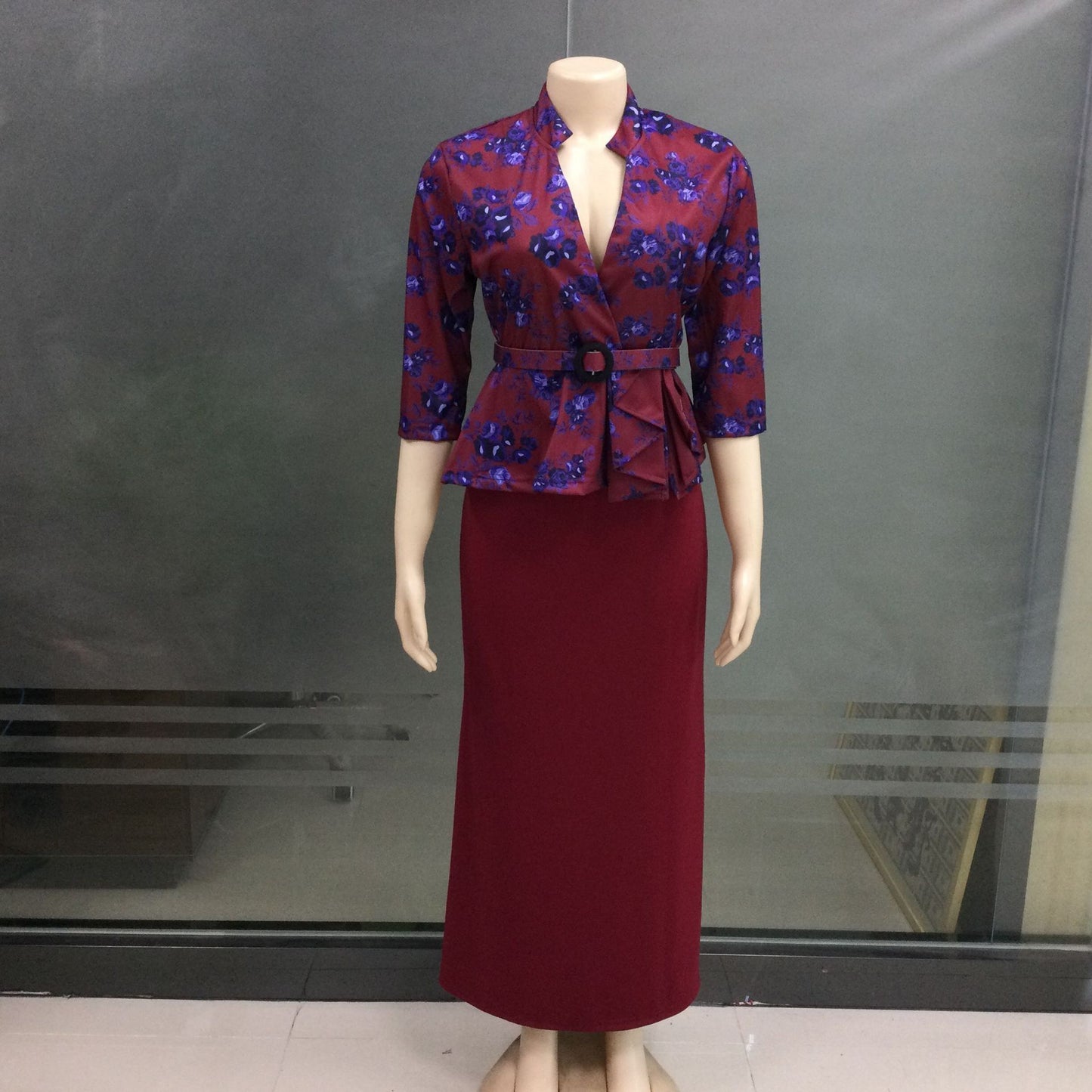 Habit :Robe sirène imprimée élégante à manches sept manches
