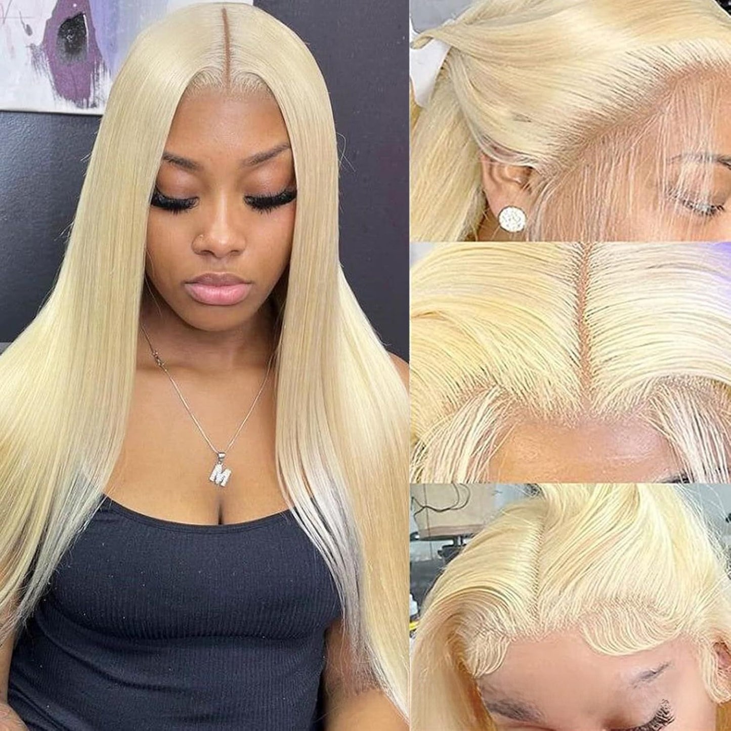 Perruque en cheveux humains or blanc avec longueur réglable