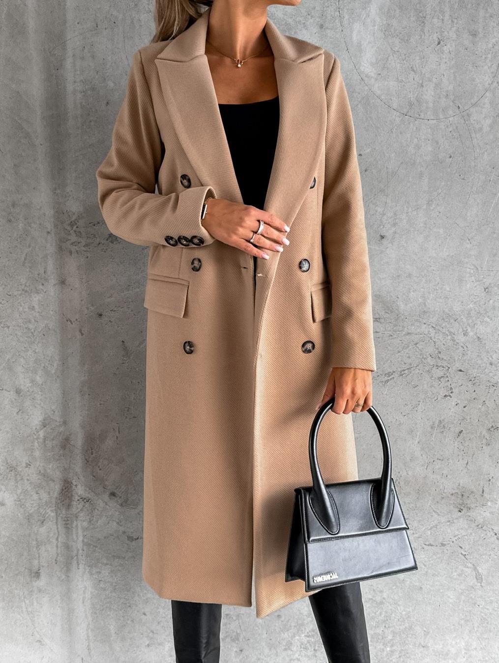 Manteau en laine à double boutonnage pour femmes