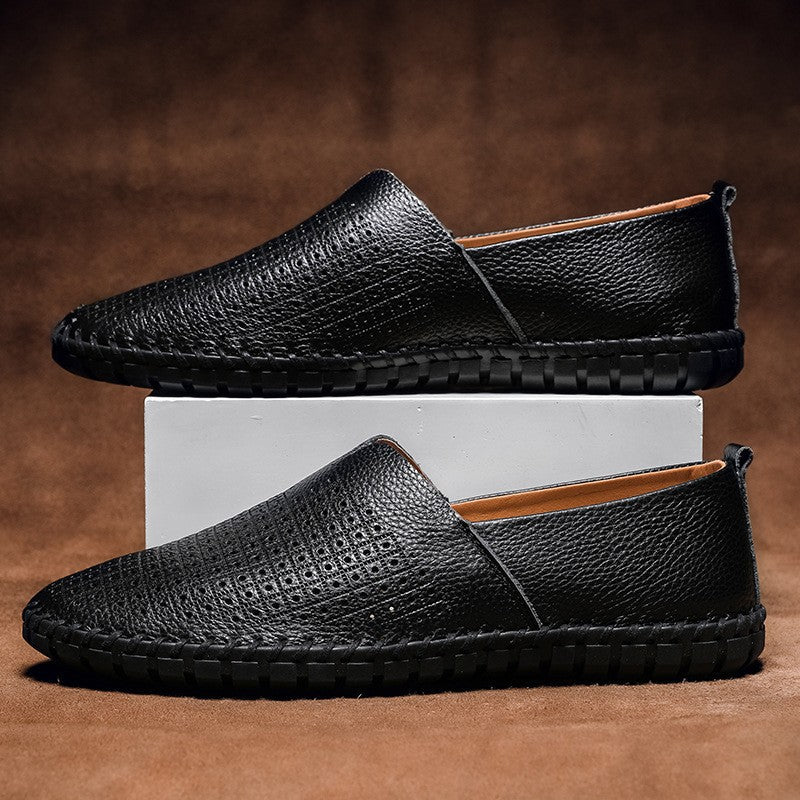 Chaussures décontractées en cuir respirant pour hommes à enfiler