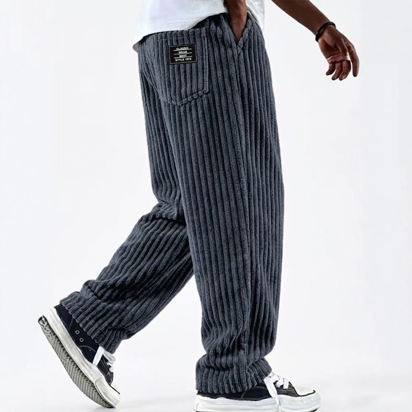 Pantalon décontracté pour hommes en velours côtelé à rayures verticales