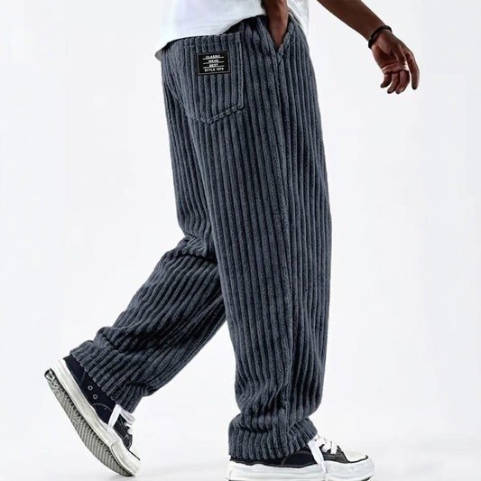 Pantalon décontracté pour hommes en velours côtelé à rayures verticales