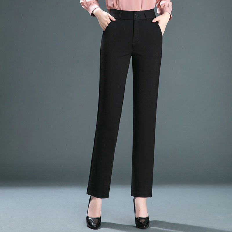 Pantalon décontracté droit taille haute élastique