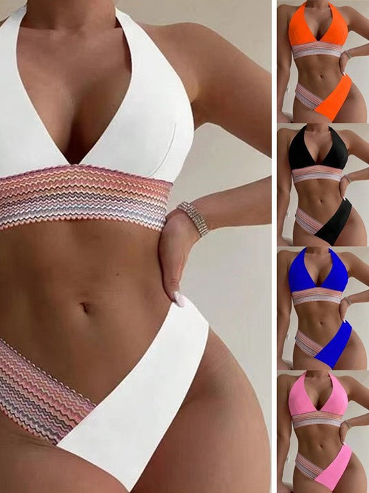 Habit :Maillot de bain sport pour femmes, ensemble bikini à décolleté en V et couleurs contrastantes