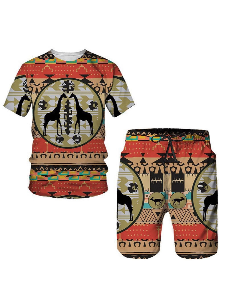 Ensemble T-shirt à manches courtes et short pour hommes en tissu africain