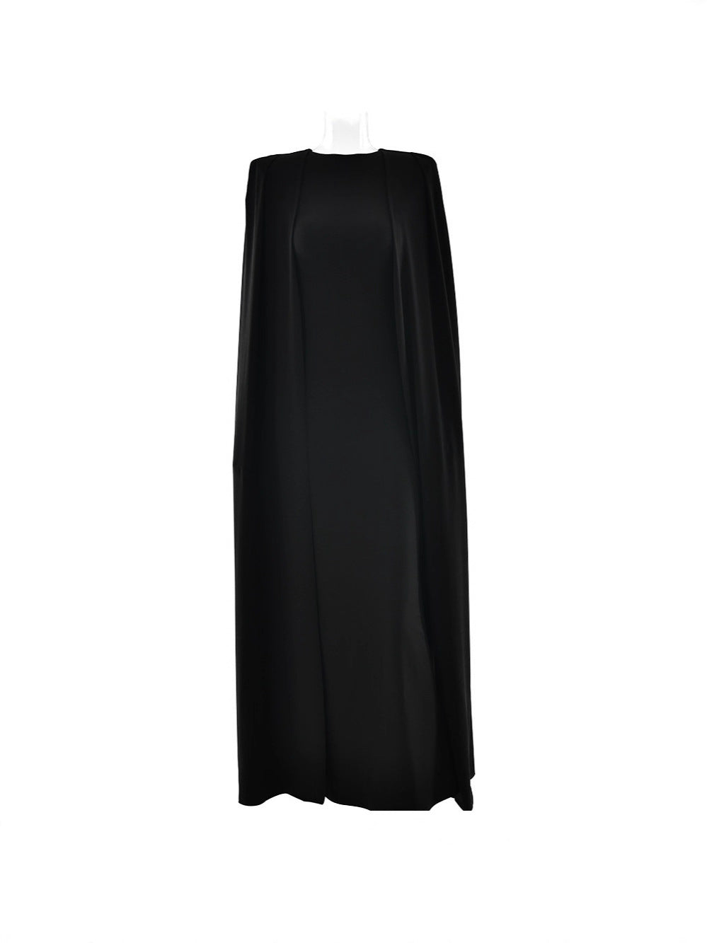 Robe longue plissée à col rond