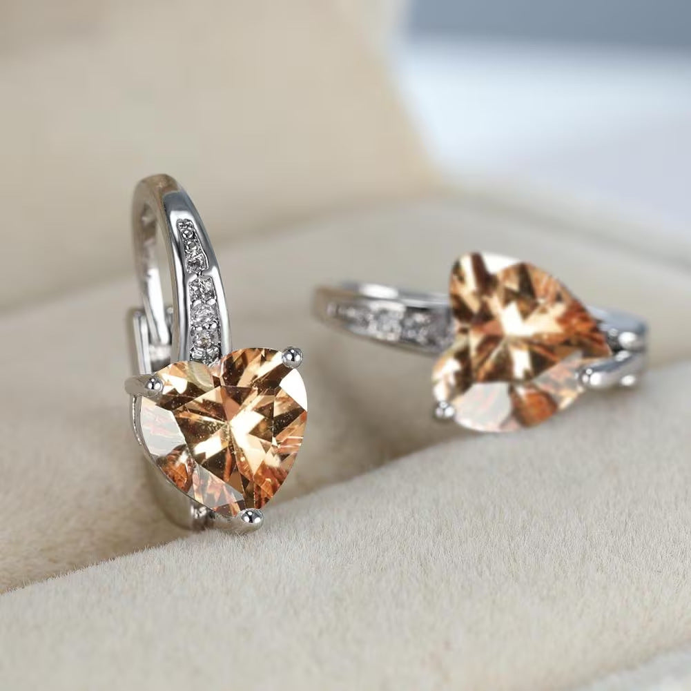 Boucles d'oreilles pour femme en cuivre ornées de zircons en forme de cœur