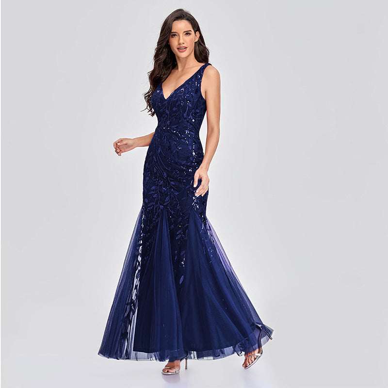 Robe de soirée sirène à sequins brodés
