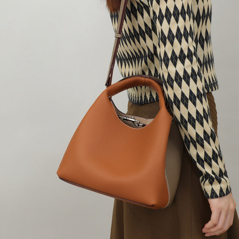 Sac à main seau en cuir véritable pour femme