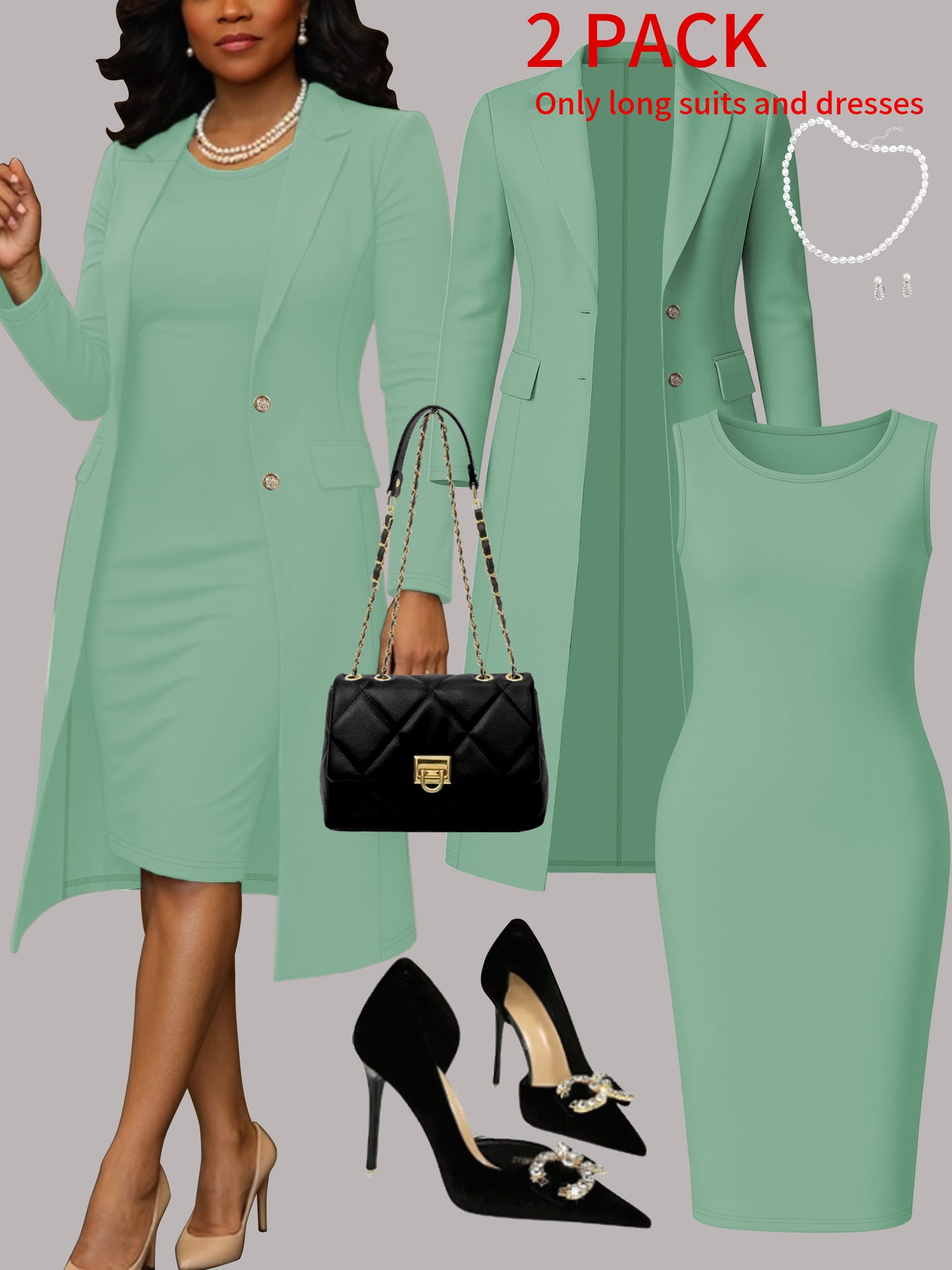 Ensemble pour femmes : costume à manches longues et robe sans manches