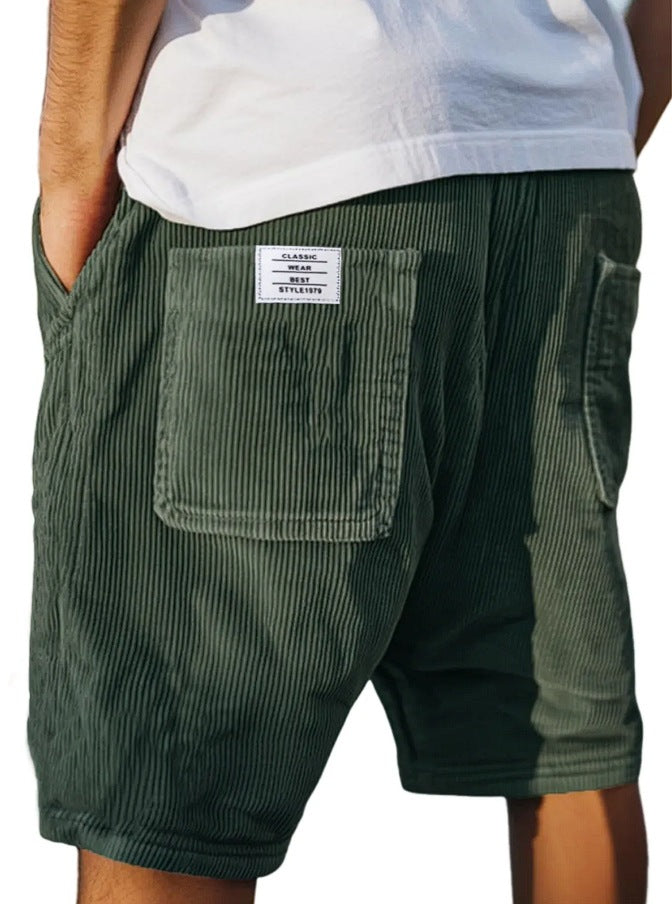 Shorts en velours côtelé vintage pour hommes avec plusieurs poches