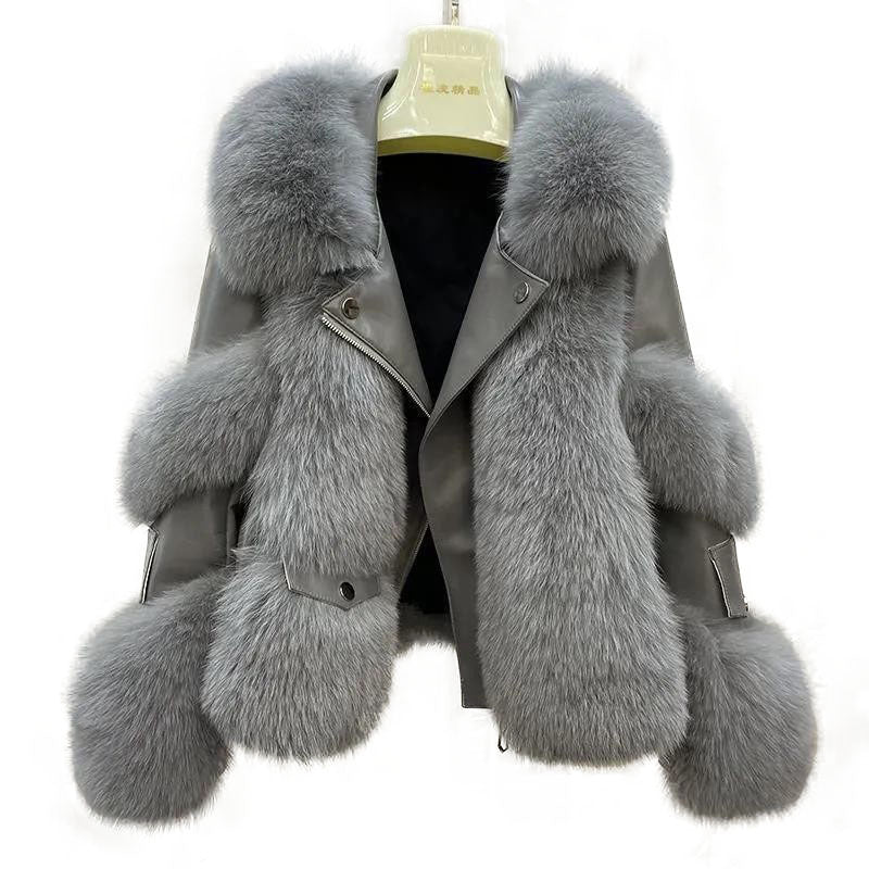 Manteau d'hiver pour femme en fausse fourrure et similicuir, avec rembourrage en coton et col à revers, chaud et confortable