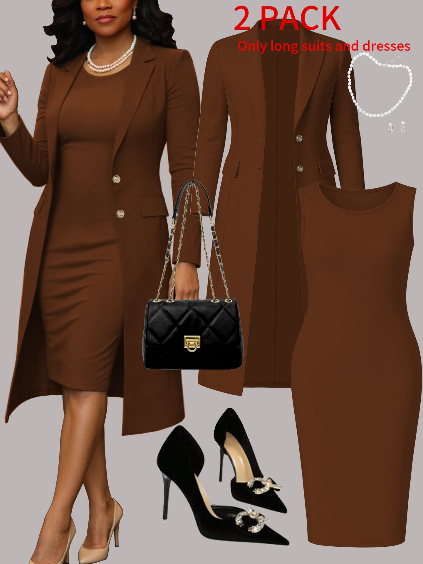 Ensemble pour femmes : costume à manches longues et robe sans manches