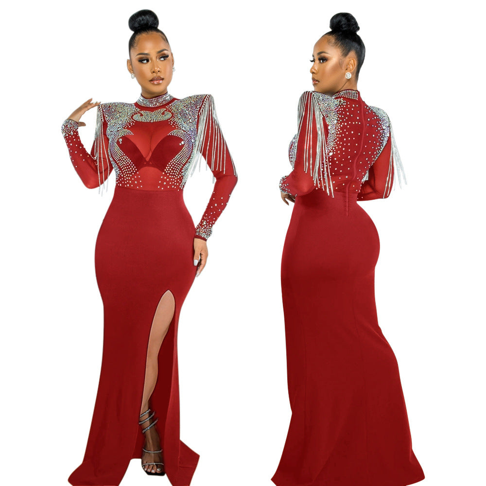 Habit :Robe cintrée en maille strass pour femme