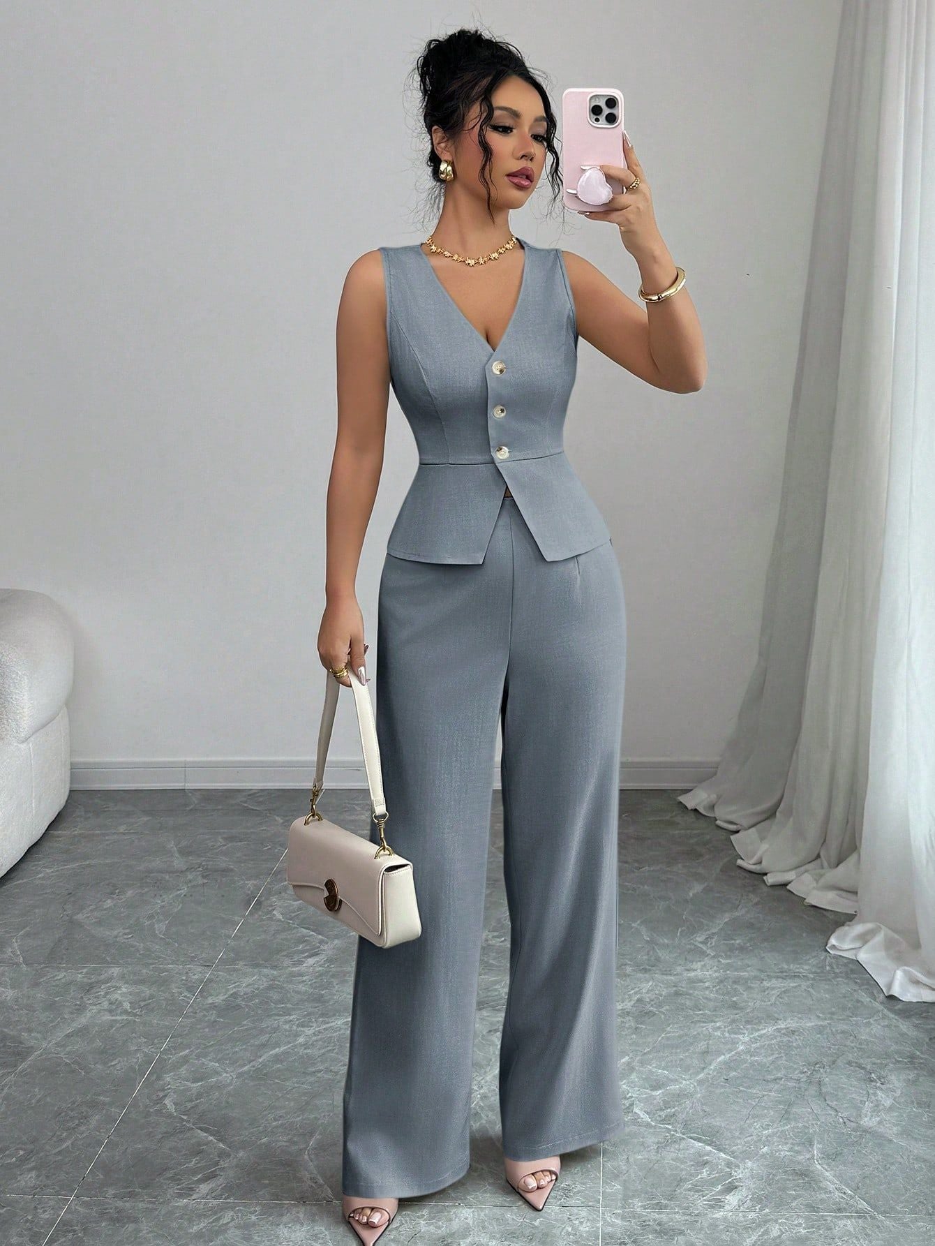 Ensemble pour femmes : débardeur sans manches et pantalon taille haute