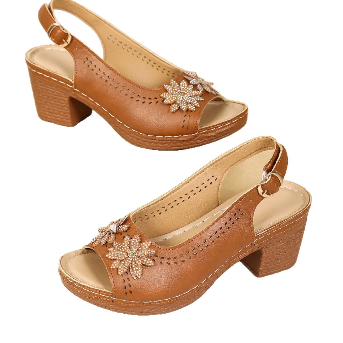 Chaussures :Sandales décontractées à talons hauts pour femmes avec fleurs