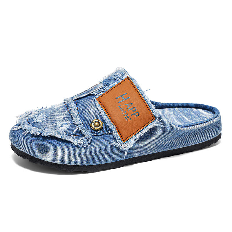 Sandales rétro en denim à bout fermé, chaussures tendance et élégantes pour hommes, collection été 2026.