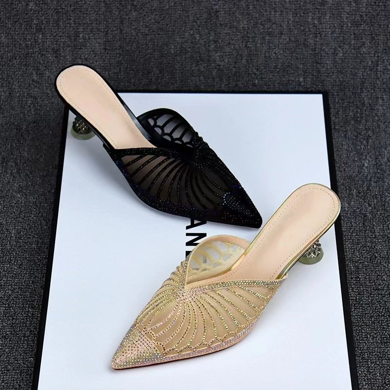 Chaussures: Sandales à talons aiguilles en cristal pour femmes