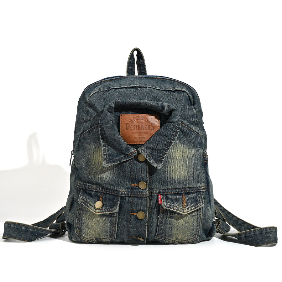 Sac à dos en denim lavé grande capacité