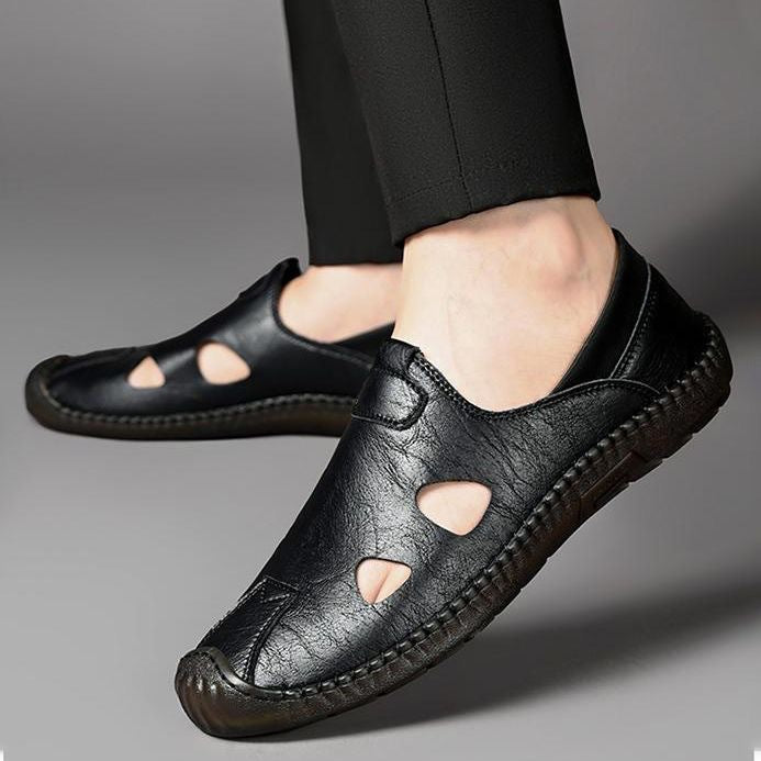 Chaussures de conduite décontractées en cuir respirant pour hommes