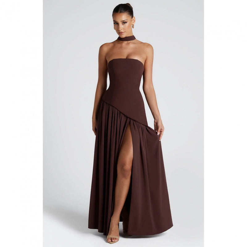 Robe longue pour femmes avec fente et bustier tube