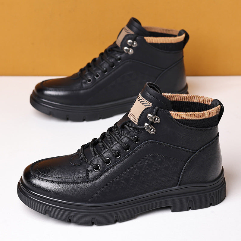Bottes en cuir velours pour hommes, montantes, chaudes, pour l'hiver