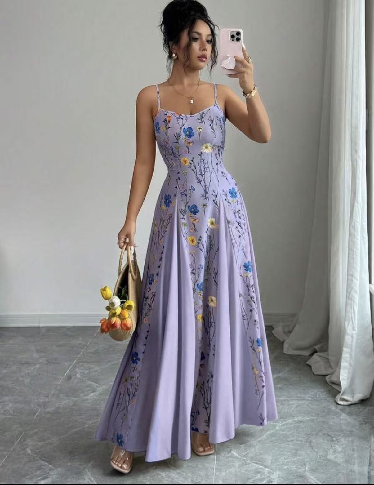 Robe sans manches à imprimé floral avec ceinture à la taille