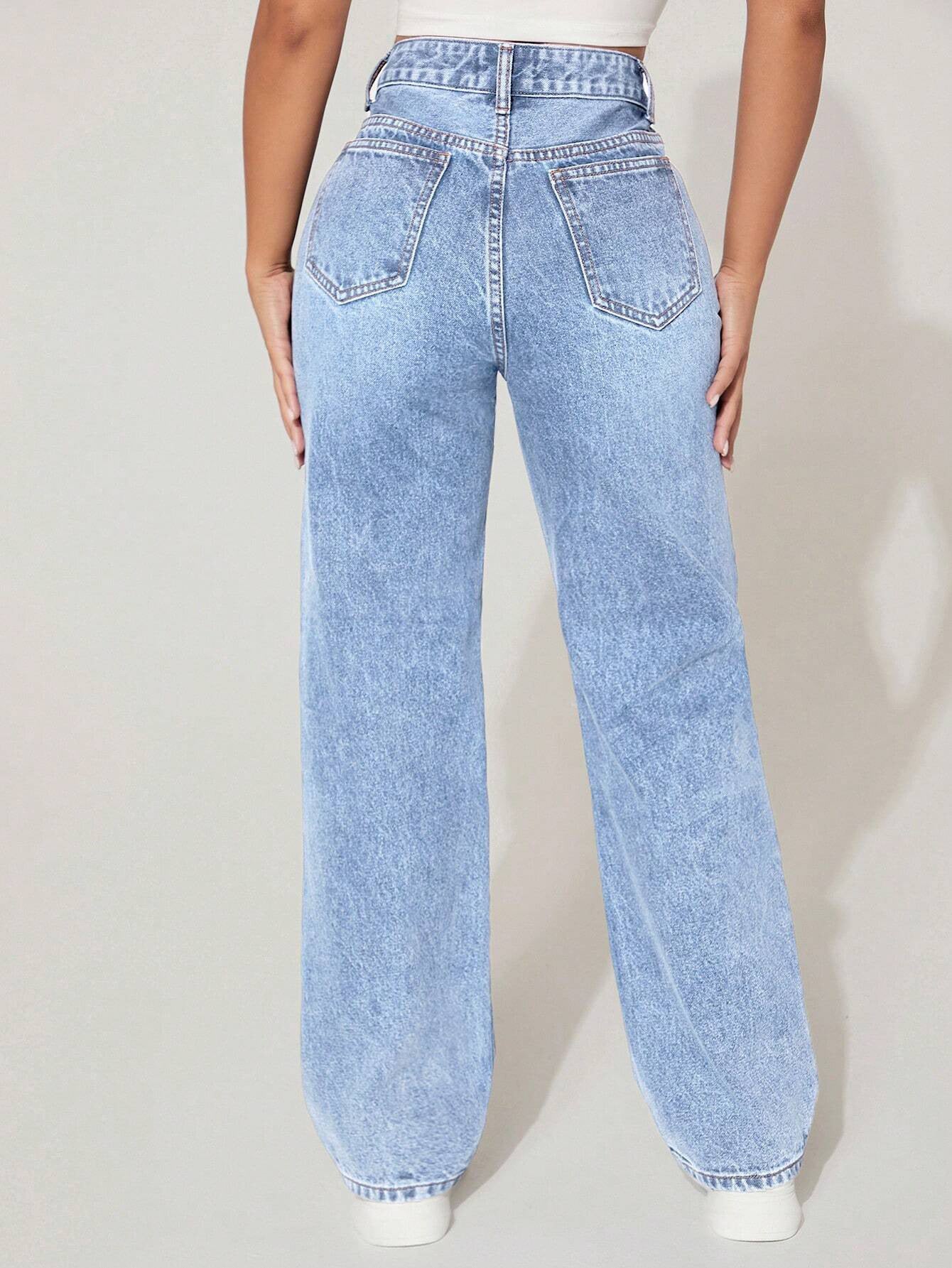 Pantalon en jean droit taille haute pour femmes