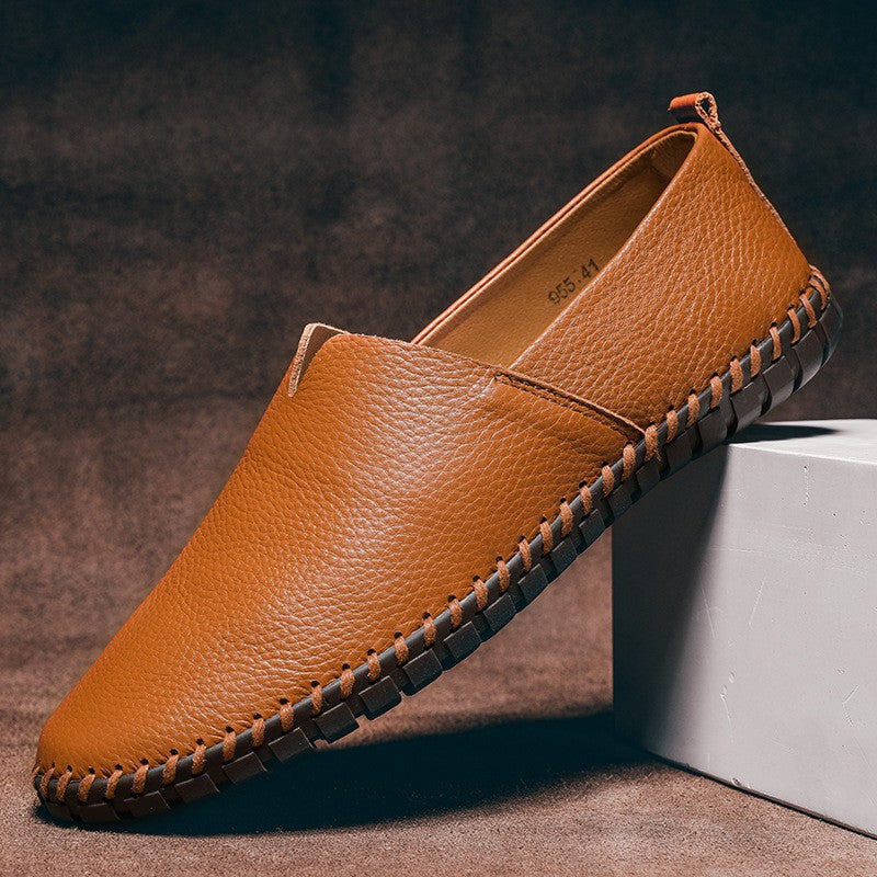 Chaussures décontractées en cuir respirant pour hommes à enfiler