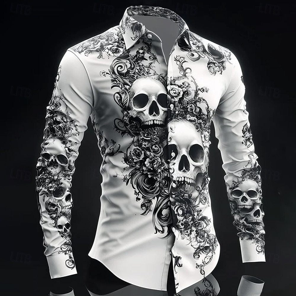 Chemise décontractée imprimée gothique, coupe ample, manches courtes