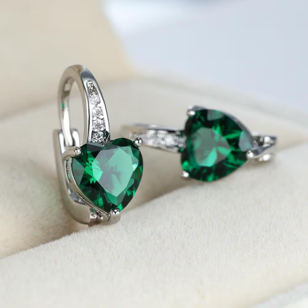 Boucles d'oreilles pour femme en cuivre ornées de zircons en forme de cœur