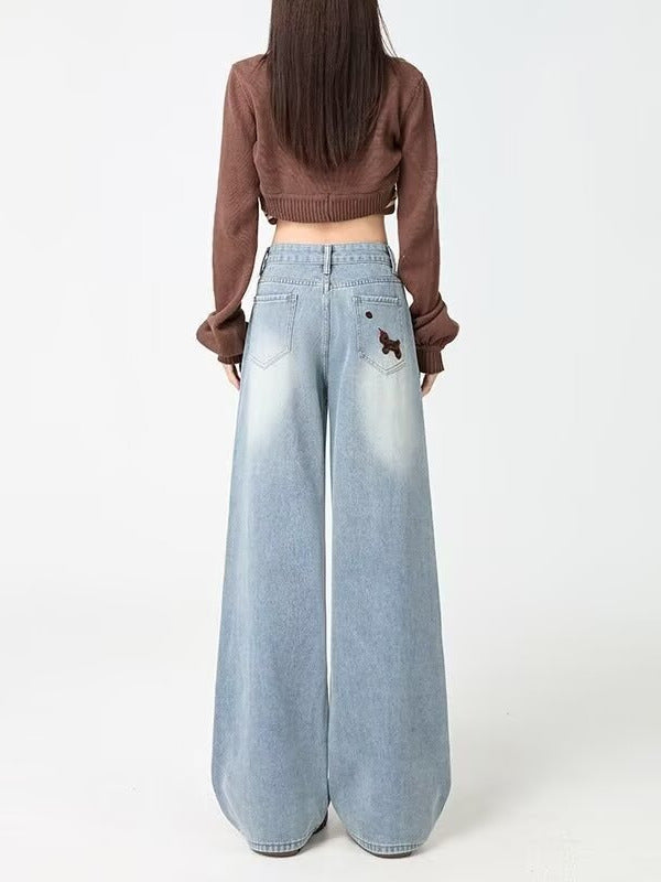 Pantalon en jean large brodé