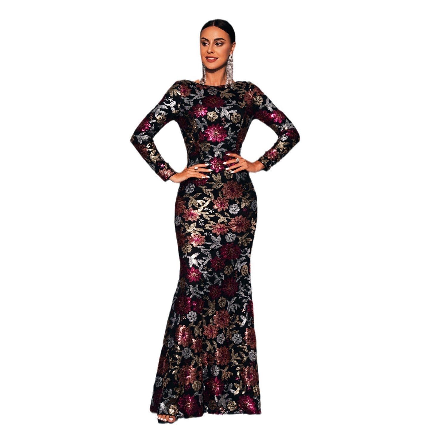 Robe de soirée élégante à manches longues en sequins