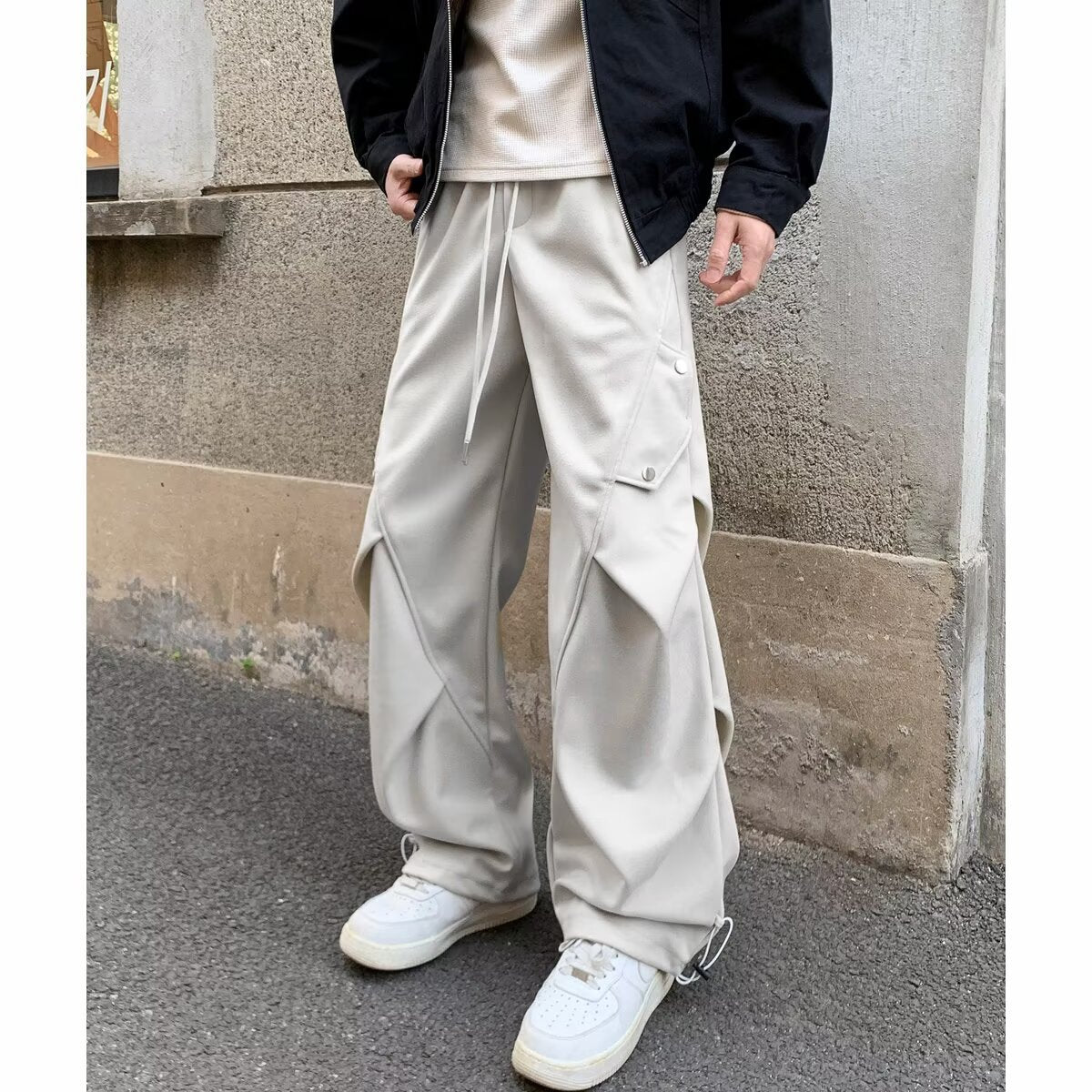 Pantalon décontracté à jambes larges plissé pour homme