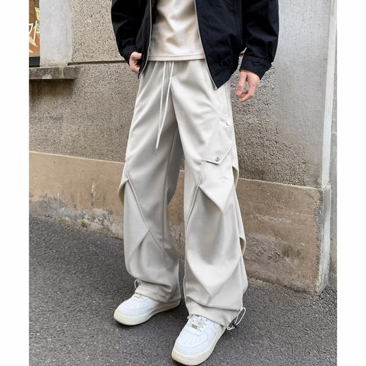 Pantalon décontracté à jambes larges plissé pour homme