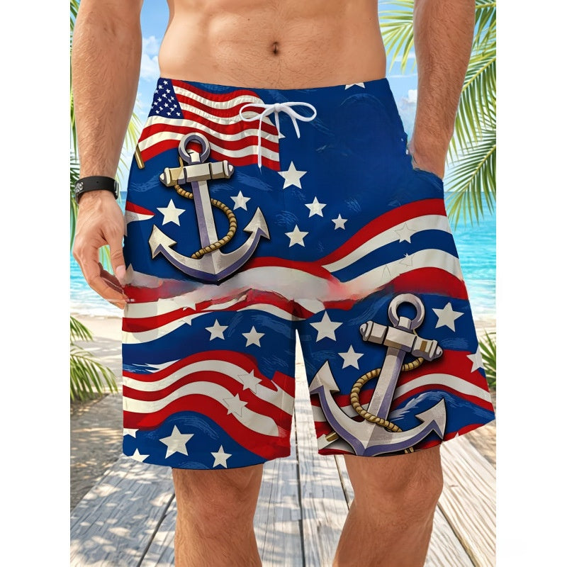 Short de plage décontracté pour homme avec imprimé 3D pour la fête de l'indépendance