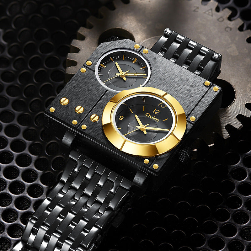 Montre pour hommes de style punk étanche à quartz avec bracelet en acier inoxydable