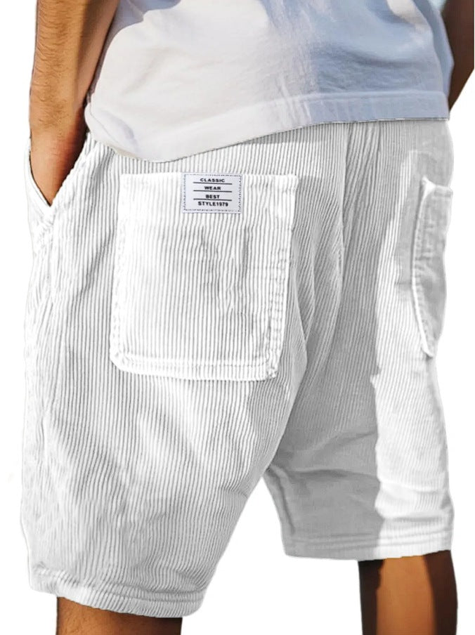 Shorts en velours côtelé vintage pour hommes avec plusieurs poches