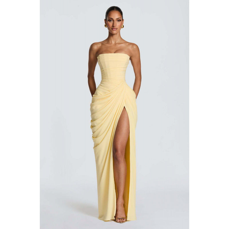 Robe bustier asymétrique plissée