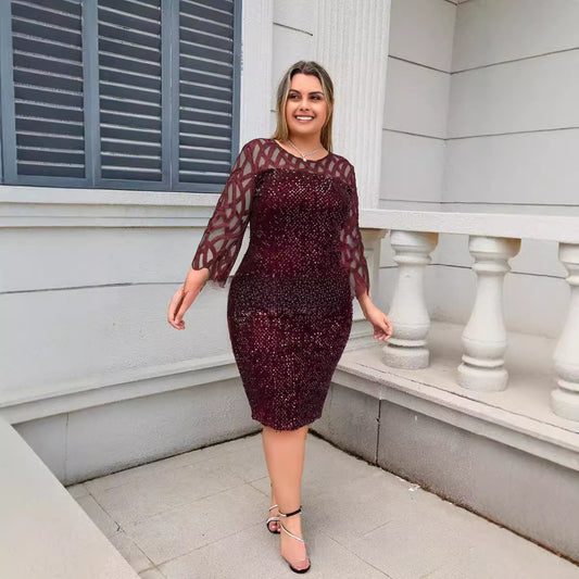 Habit :Robe élégante à sequins et empiècements en résille