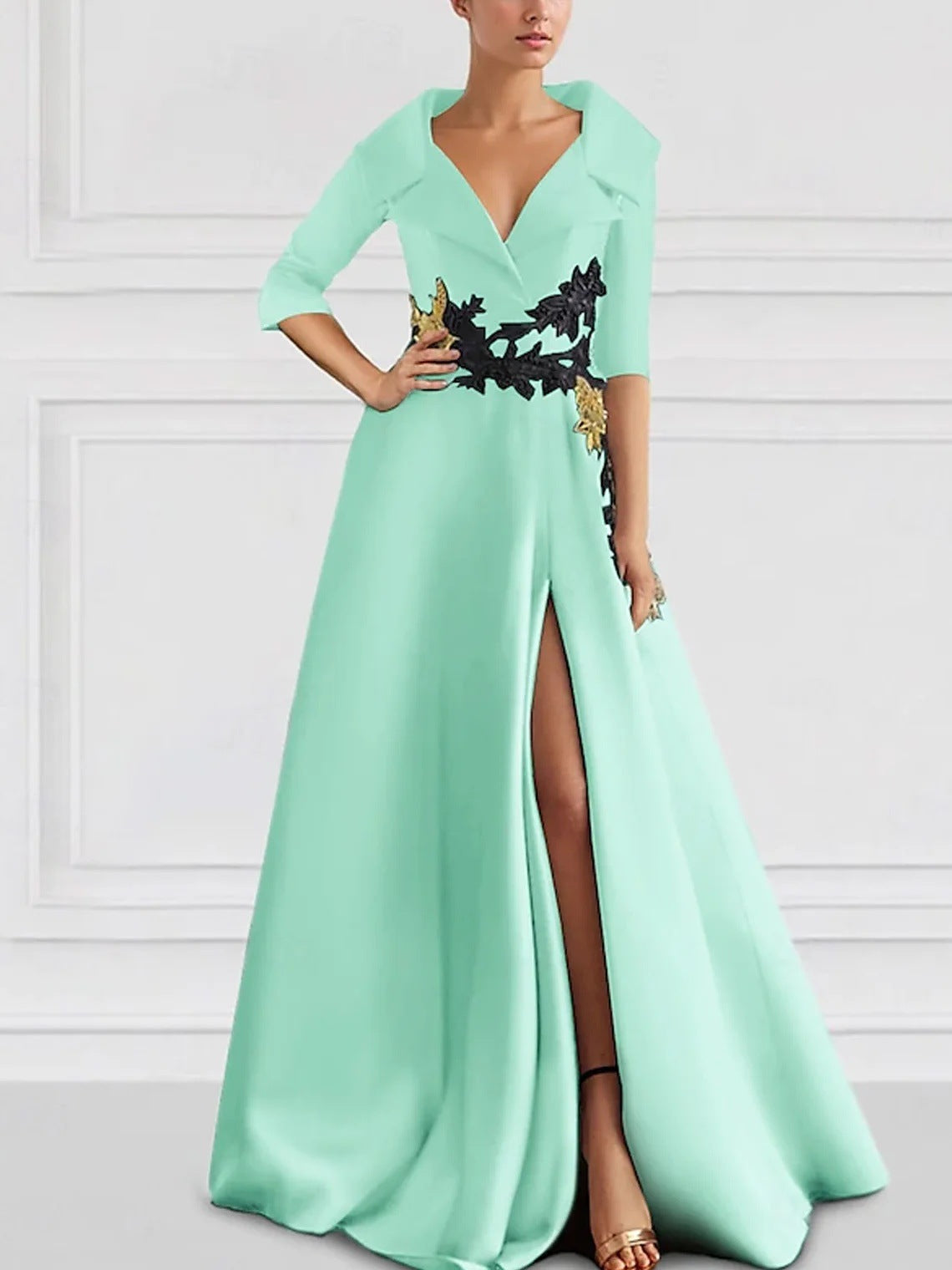 Robe de soirée élégante fendue avec décolleté en V
