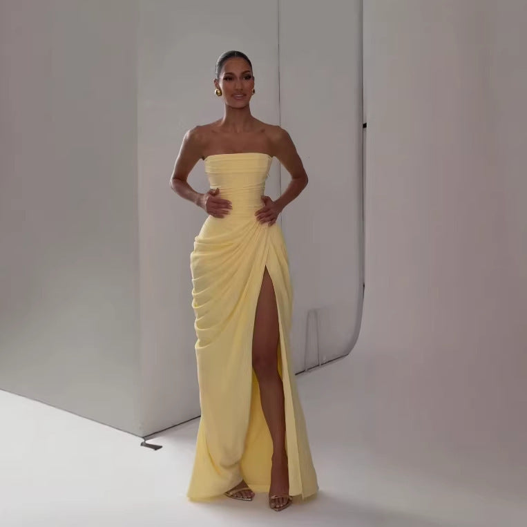 Robe dos nu à bordure en dentelle style français