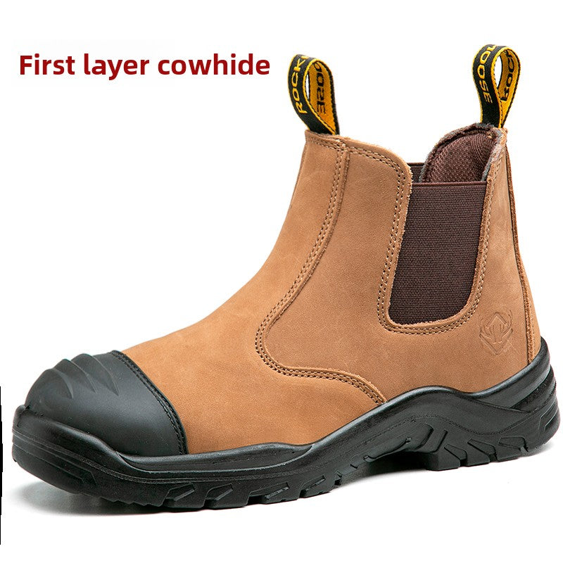 Bottes de sécurité pour hommes, en cuir de vachette anti-écrasement et anti-perforation
