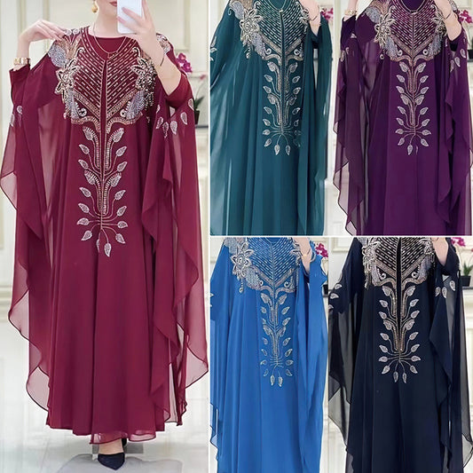 Habit :Robe ethnique en mousseline et strass pour femme grande taille