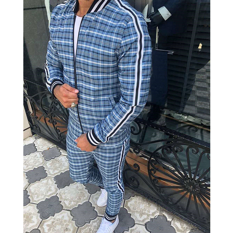 Ensemble veste et pantalon à carreaux pour homme, style sport décontracté