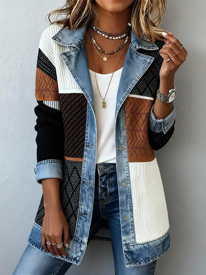 Veste patchwork élégante à manches longues pour femmes