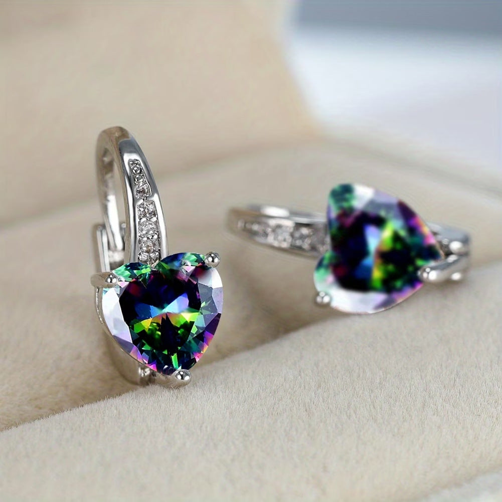 Boucles d'oreilles pour femme en cuivre ornées de zircons en forme de cœur
