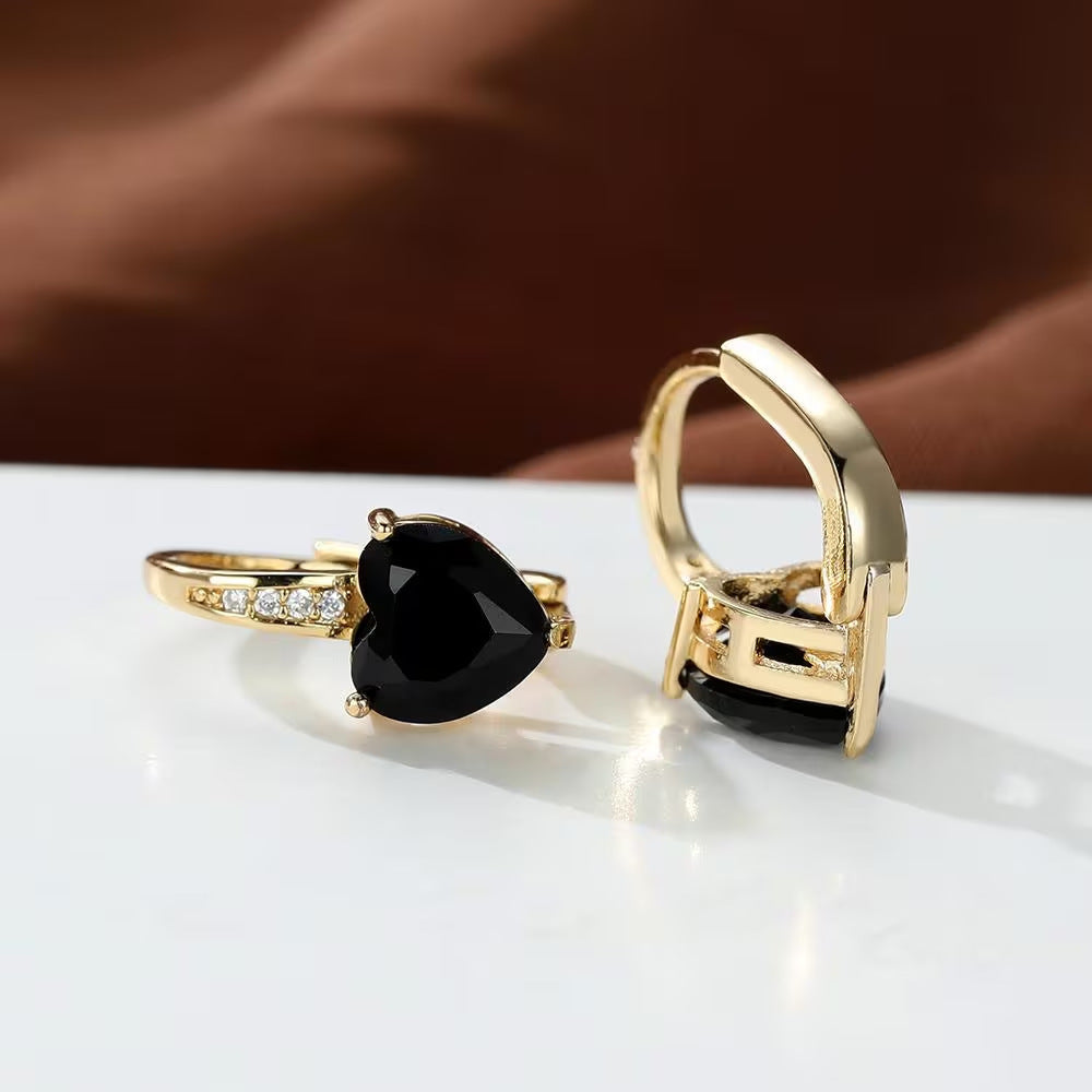 Boucles d'oreilles pour femme en cuivre ornées de zircons en forme de cœur