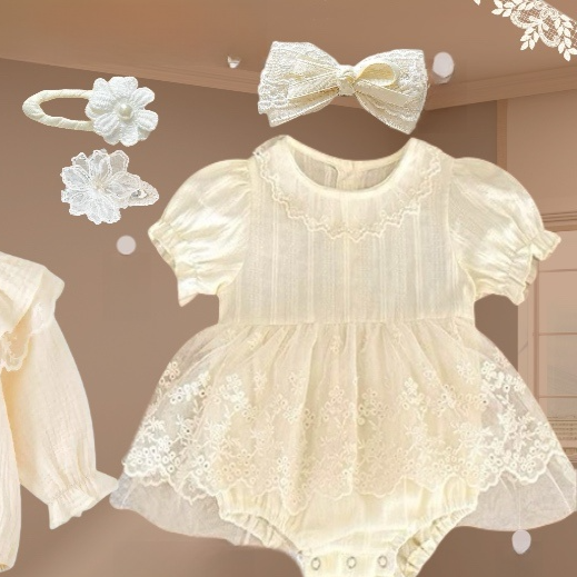 Ensemble robe en dentelle pour bébé fille avec accessoires